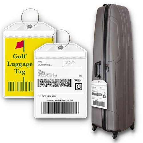 HODL 21 - Wholesale Luggage Tag - Golf Bag Luggage Tag - Extra Large 9" x 6", Waterproof Plastic Zipper Pouch, PVC Bag Tags for Golf Bag - Sealable Label Holder for Golf Bag (2 Pack)