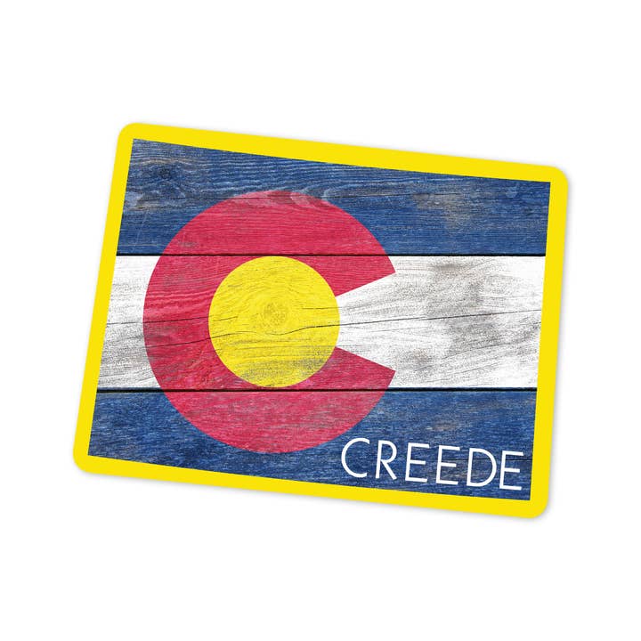 STICKER Creede, Rustic Colorado State Flag for wholesale by Lantern Press
