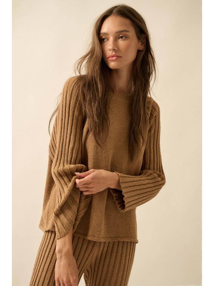 Promesa USA - Wholesale Knit Sweater - Women's - Textured Knit Ribbed-Sleeve Rolled-Edge Sweater2