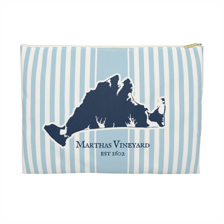 Martha's Vineyard Map Stripe Accessory bag. Flat pouch for wholesale by Lyn Roma