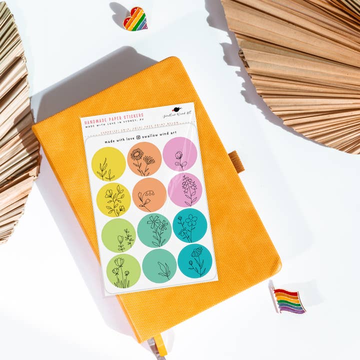 Swallow Wind Art - Wholesale Sticker - Sticker Sheet - Round Floral Seals4