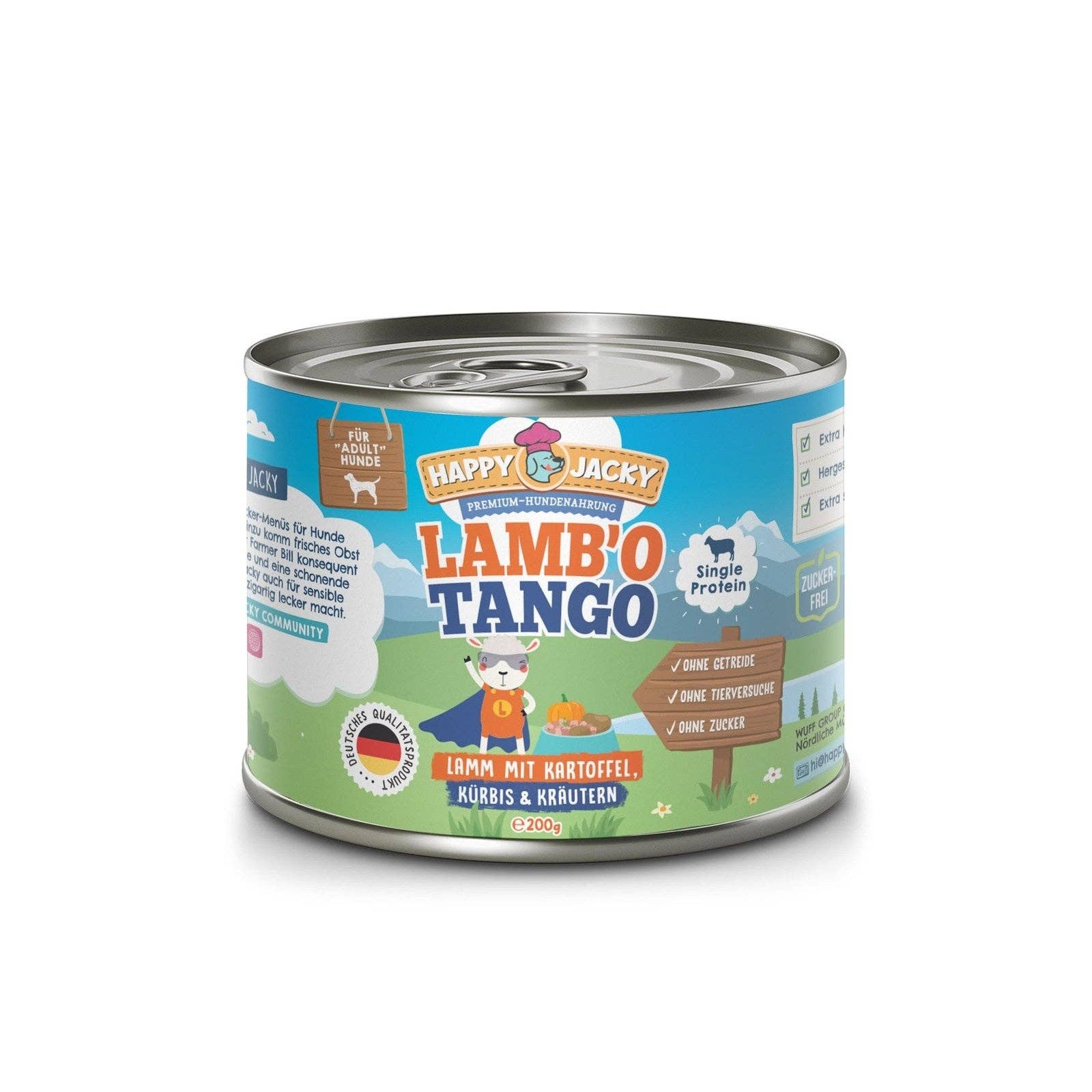 HAPPY JACKY - Vente Nourriture – chien - HAPPY JACKY | nourriture humide extra sensible et haut de gamme pour chiens sans céréales | agneau avec pommes de terre, potiron et herbes | sans conservateurs, sans sucre4