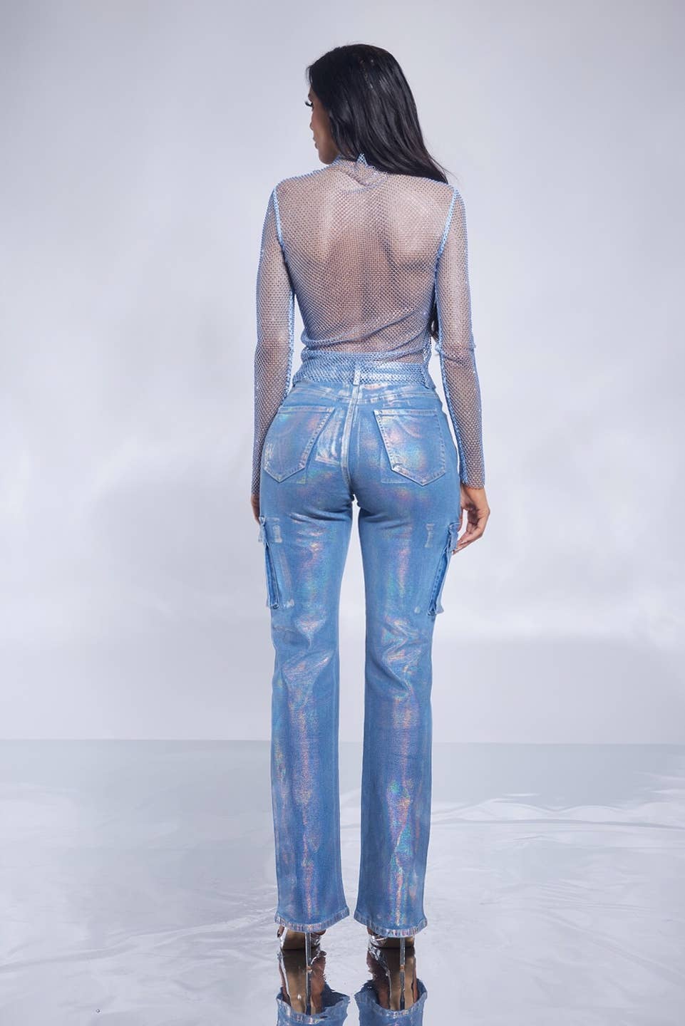 Medium vask Multifarvede folie cargo stretch-jeans i denim for engroshandel på Faire3