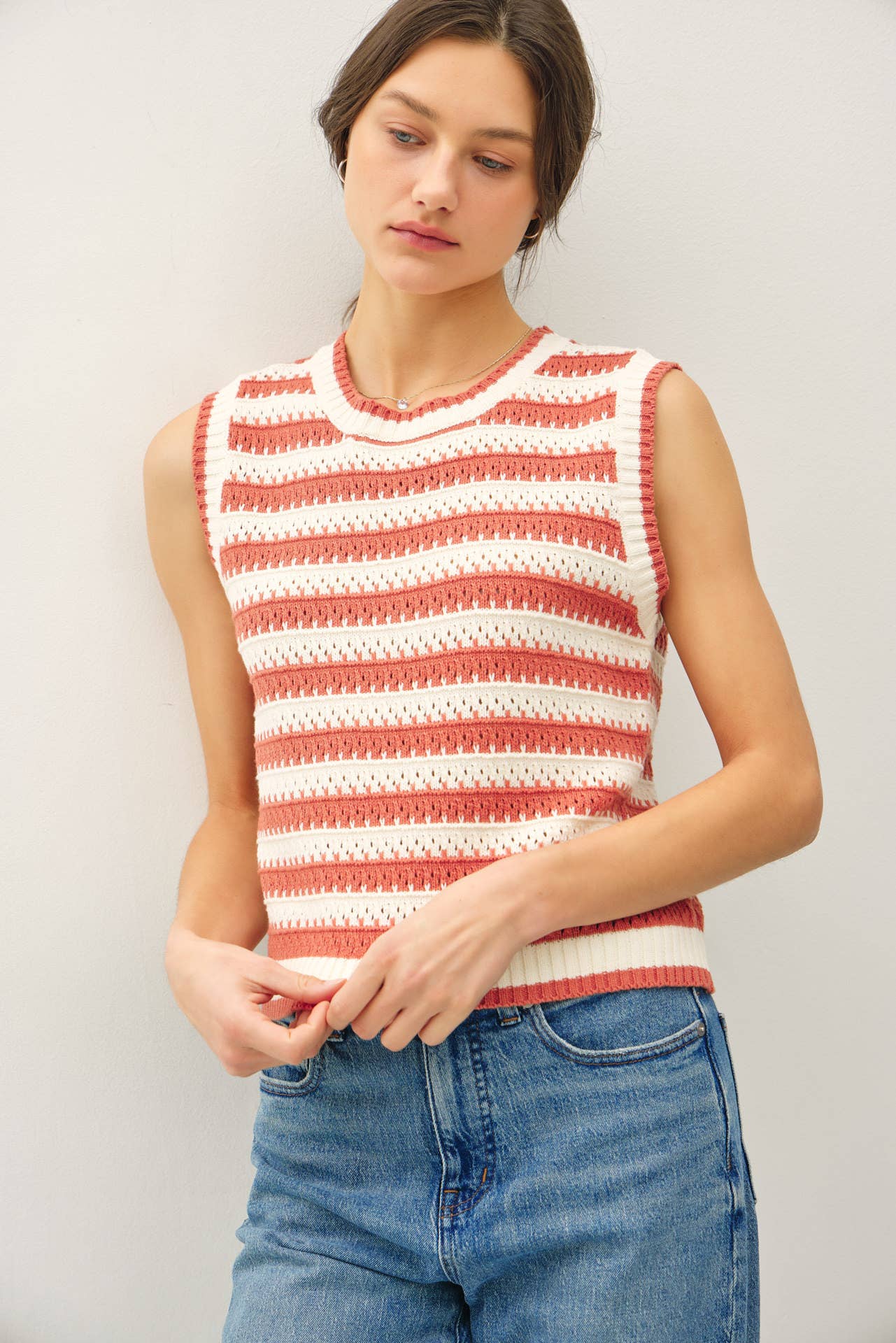 Be Cool - Wholesale Tank Top - Women's - POINTELLE CHUNKY KNIT STRIPED TANK TOP 12