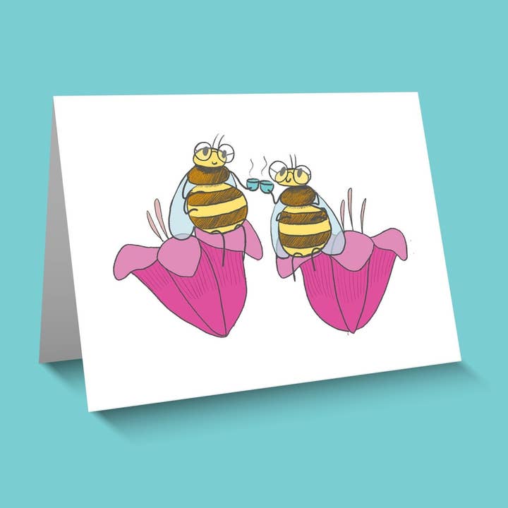 Tea Bees Friends on Flowers Notecards - Blank Inside for wholesale by Kestrop Studio