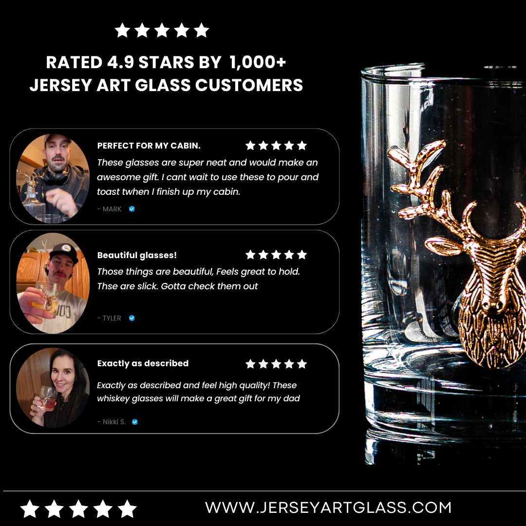 Jersey Art Glass - Wholesale Cocktail/Liquor Glass - Gold Stag Deer Whiskey Glasses (Set/2) Hunting Gifts For Men4