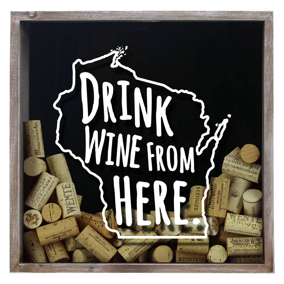 Torched Products - Wholesale Sign - Drink Wine From Here Beer Cap Shadow Box - Farmhouse Antique47