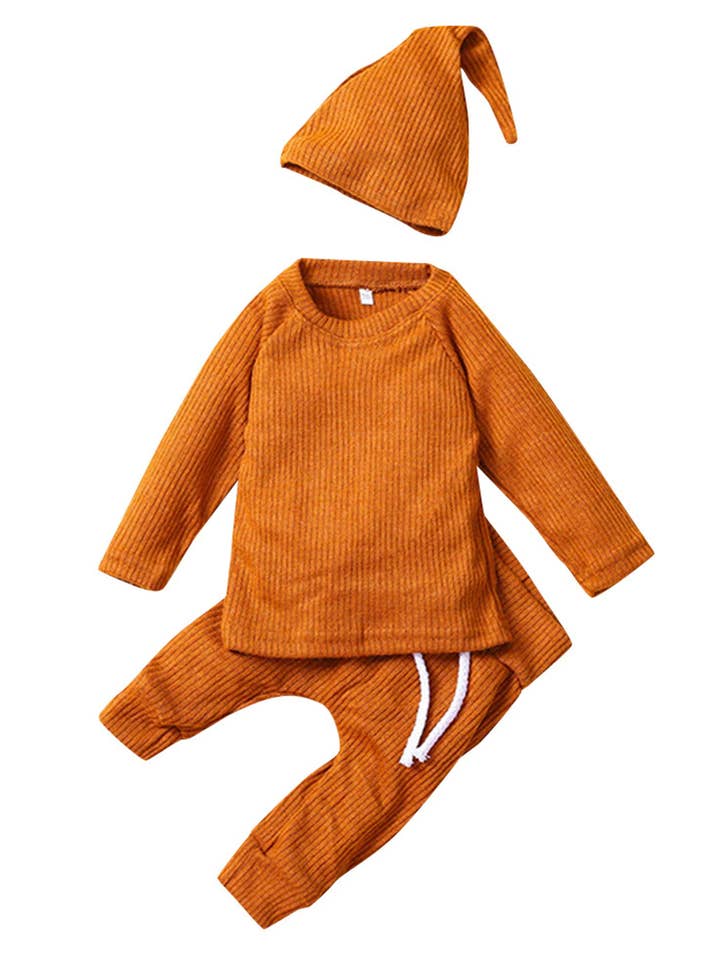 Fennco Styles - Wholesale Clothing Set - Baby - Solid Knit Cotton 3pcs Baby Outfit 4