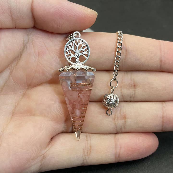 GemMeet – Pedra/cristal espiritual por atacado – Pêndulo de Quartzo Rosa da Árvore da Vida