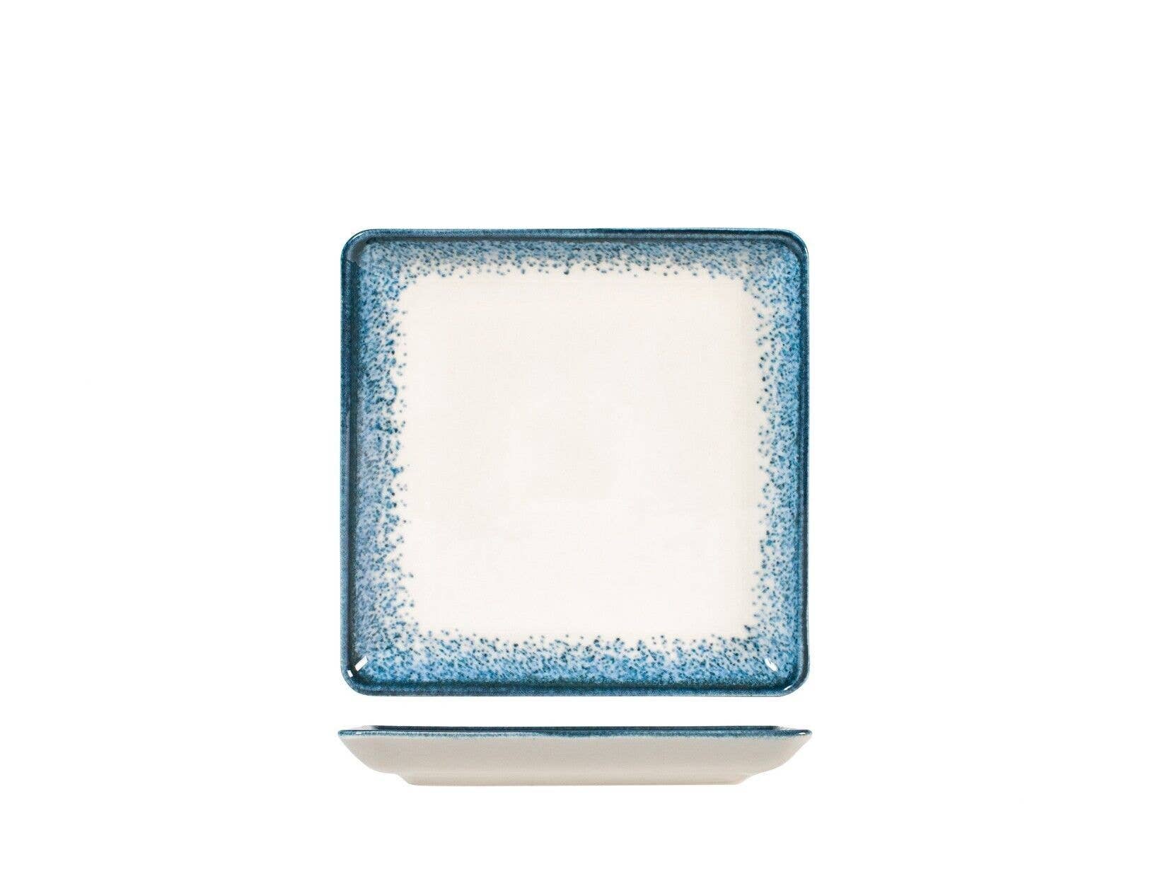H&H - Wholesale Decorative Plate/Dish/Bowl - Square Jupiter Plate in Blue and Ivory Porcelain