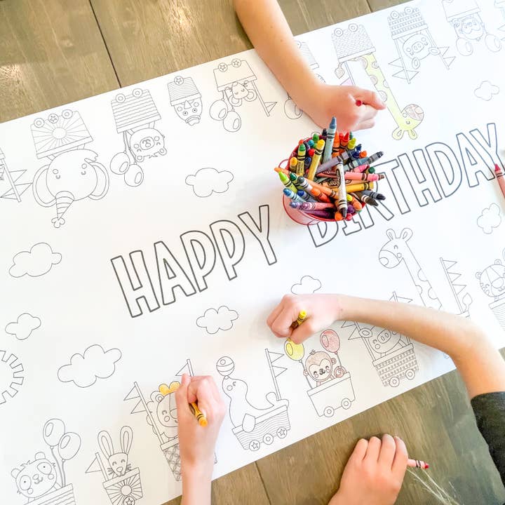Animal Train Coloring Table Runner| Happy Birthday for wholesale by Party in a pinch