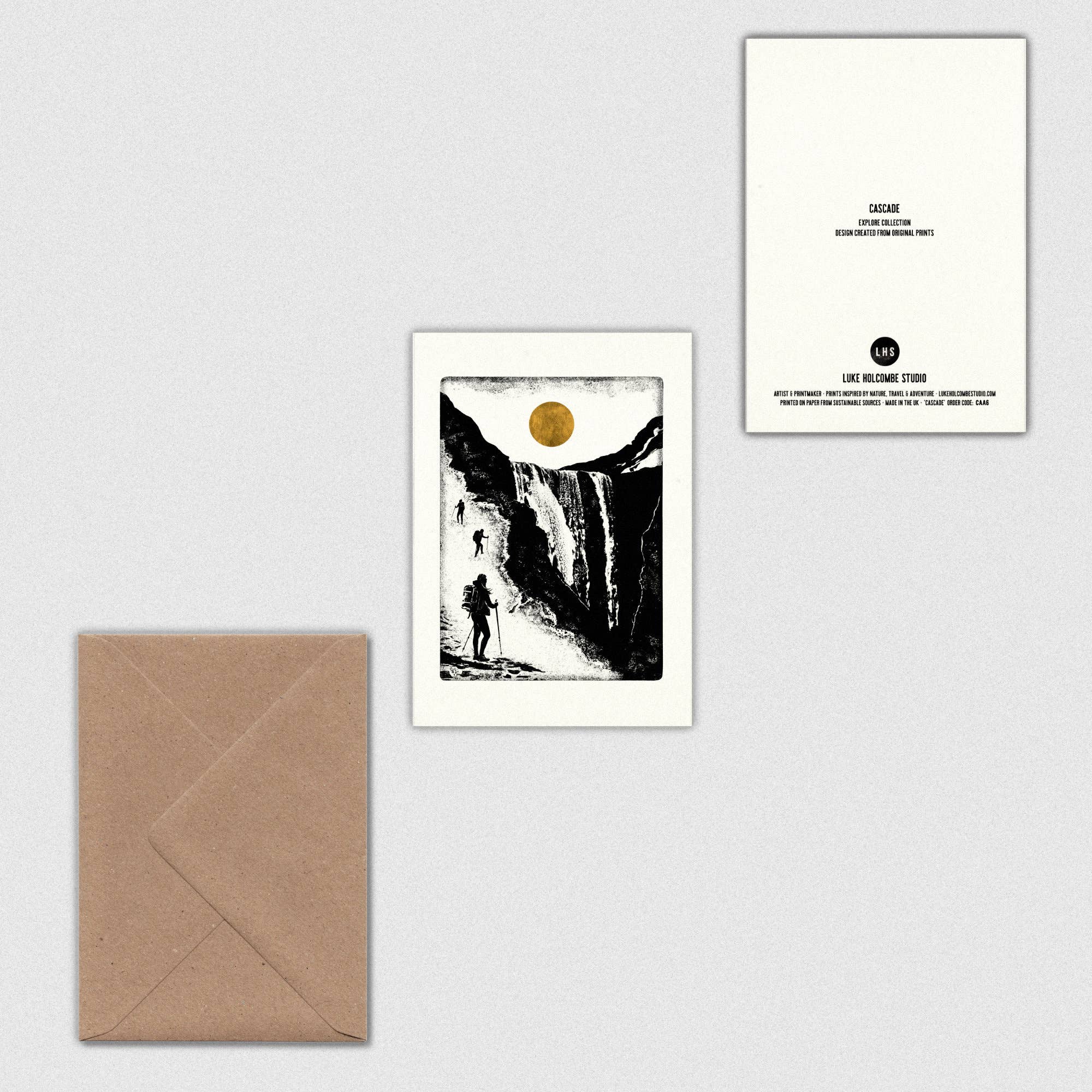 Luke Holcombe Studio – wholesale Everyday greeting card – Cascade Individual Card (A6) Waterfall Hiking Landscape3