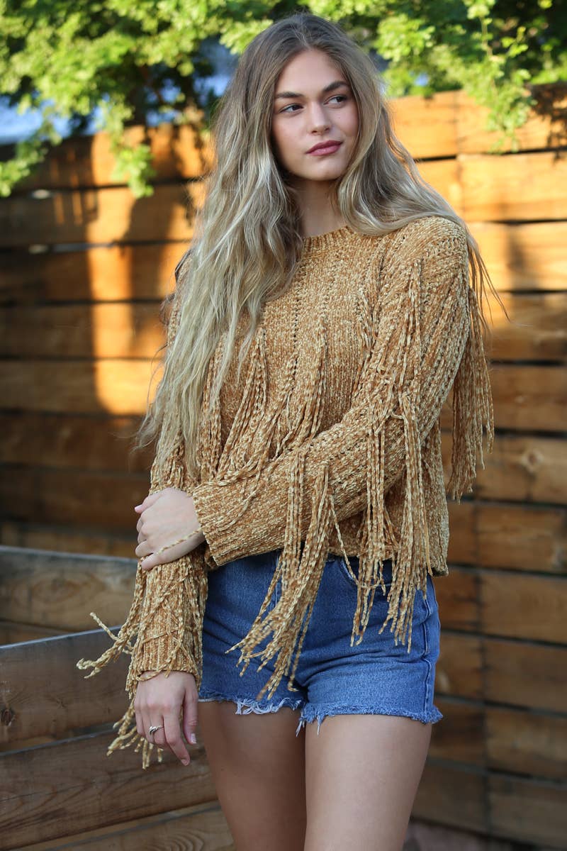 ANGIE - Wholesale Knit Sweater - Women's - XHH31-ASIS CHENILLE FRINGE PULLOVER SWEATER29