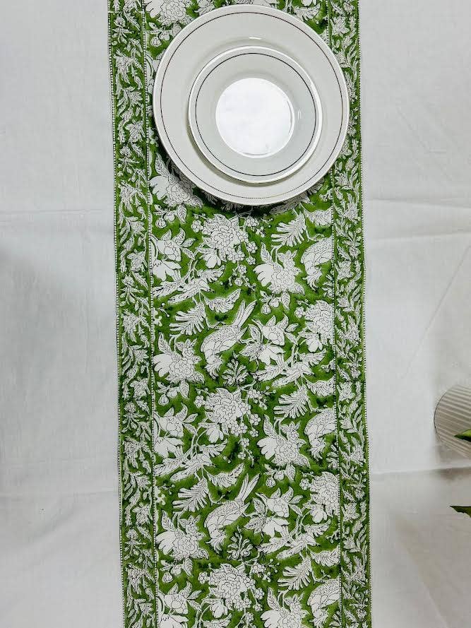 Cotton Print Club - Wholesale Table Runner - Olive Green Block Print Table Runner2