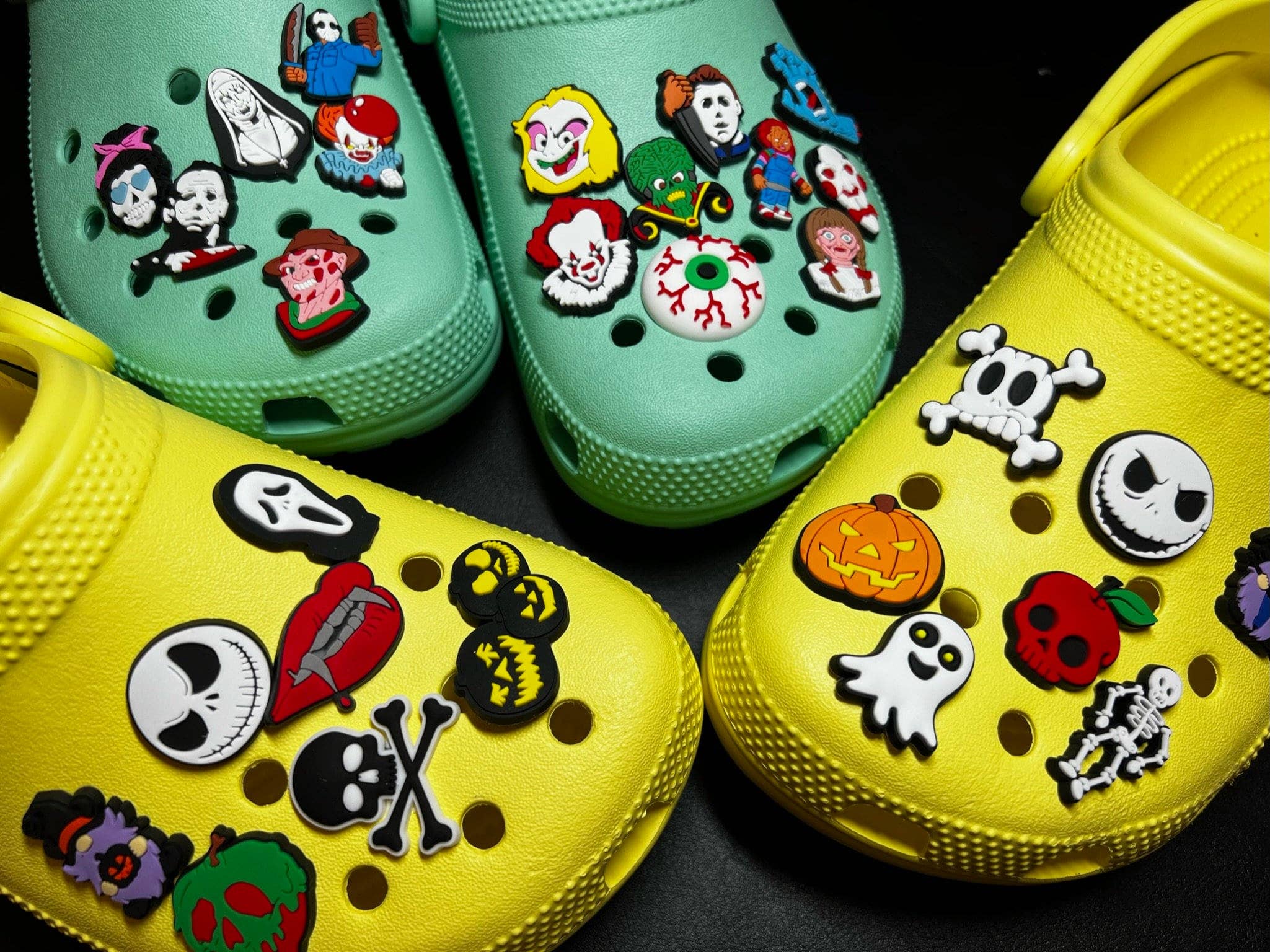 JuliesDecal - Vente Accessoire pour chaussures - Breloques Horror Skeleton Ghost, film d'horreur, citrouille, globe oculaire effrayant, design de chaussures d'Halloween, meilleure qualité4