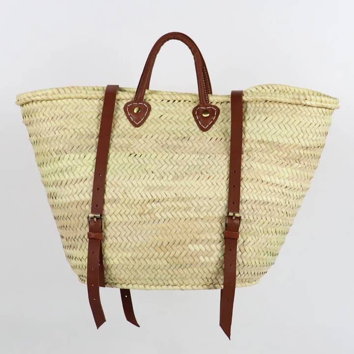 HandmadeBestSeller - Wholesale Beach Bag - STRAW BAG Handmade leather, French Market Basket Backpack