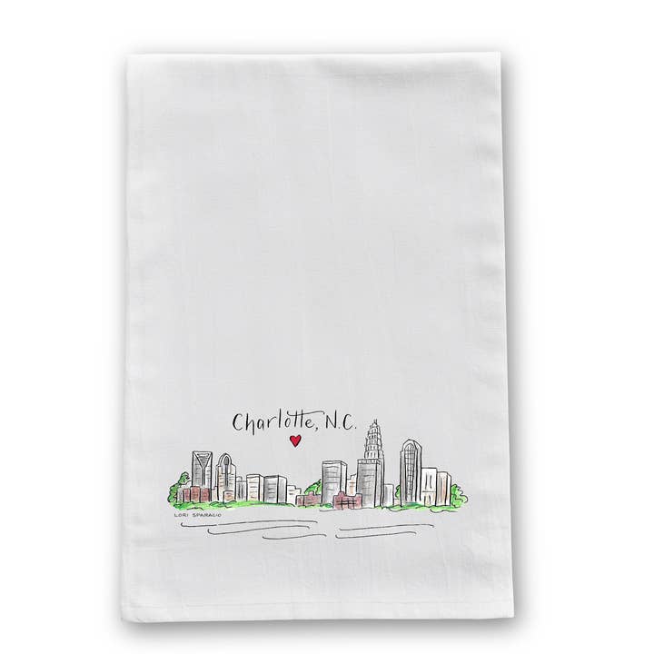 Charlotte, NC Skyline Tea Towel for wholesale by The Write Occasion Calligraphy