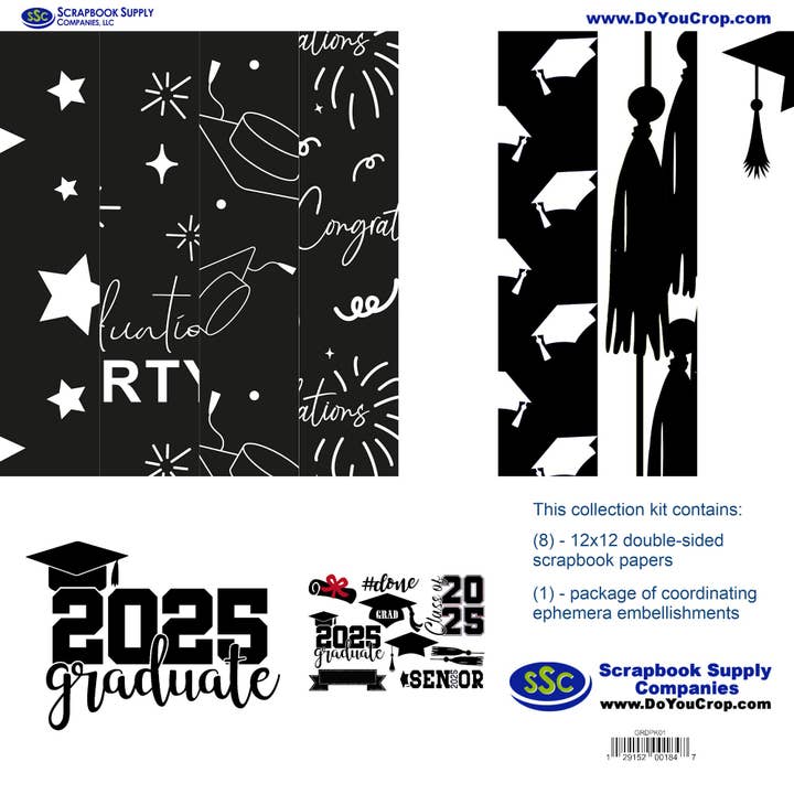 Graduate 2025 12 x 12 Scrapbook Paper & Embellishment Kit by SSC Designs - 3 Kits for wholesale by SSC Wholesale
