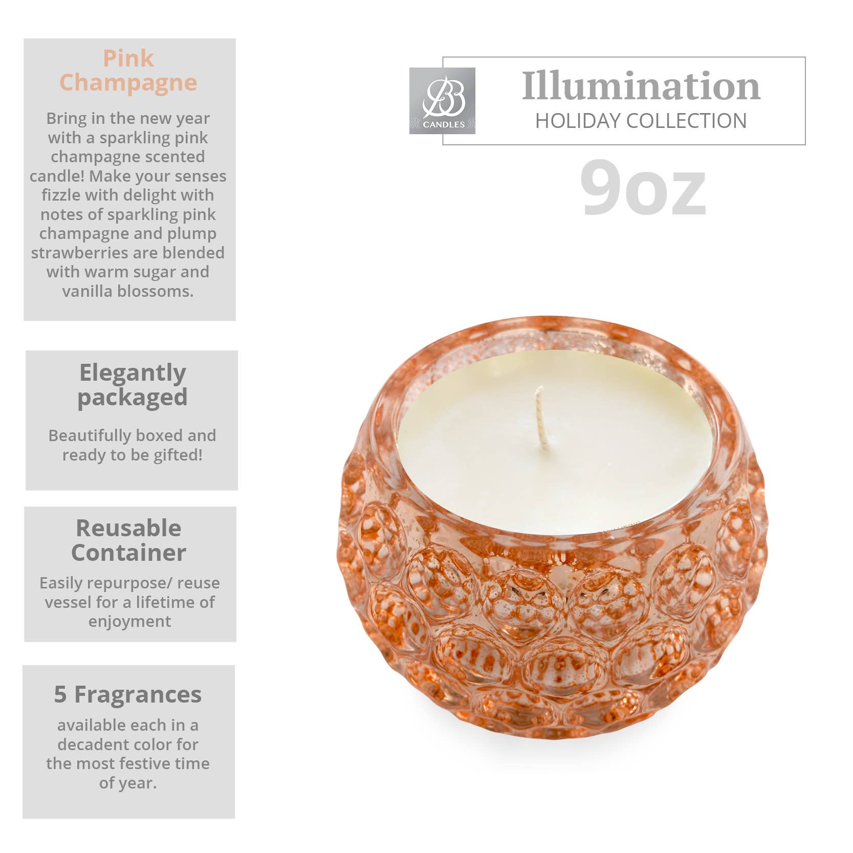 REMOVED BRAND - Vente Bougie en bocal - Collection vacances BB Illumination - Champagne rose doré 9oz5