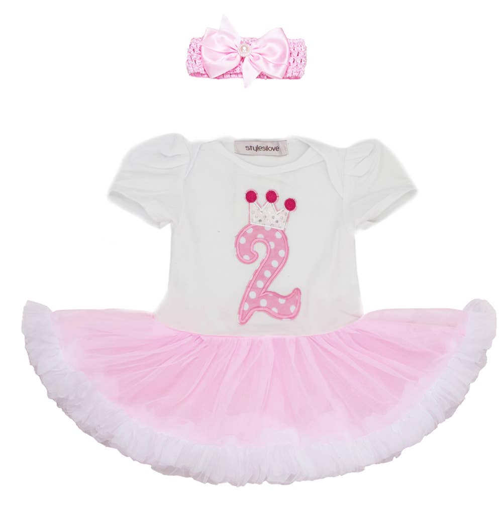 Fennco Styles - Wholesale Clothing Set - Baby - Pink-White 2nd Year Romper Tutu Dress & Headband 0
