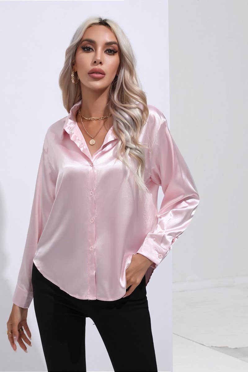NINEXIS - Wholesale Button Down Shirt - Women's - CWTBLL0690_Button Down Silky Satin Long Sleeve Top23