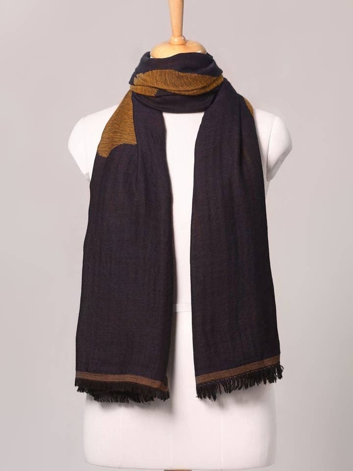 Ockerblüte Wolljacquard-Schal - Blau | SVEŽElife für den Großhandel von SVEZElife