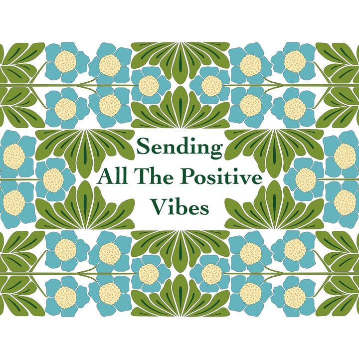 Vintage Blue Floral - Good Vibes Card, horizontal for wholesale by Trellis & Tide