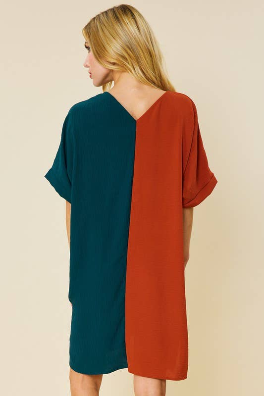 Peace Love Line - Vendita all'ingrosso Vestito - Donna - MINI ABITO CON SCOLLO A V COLOR BLOCK5