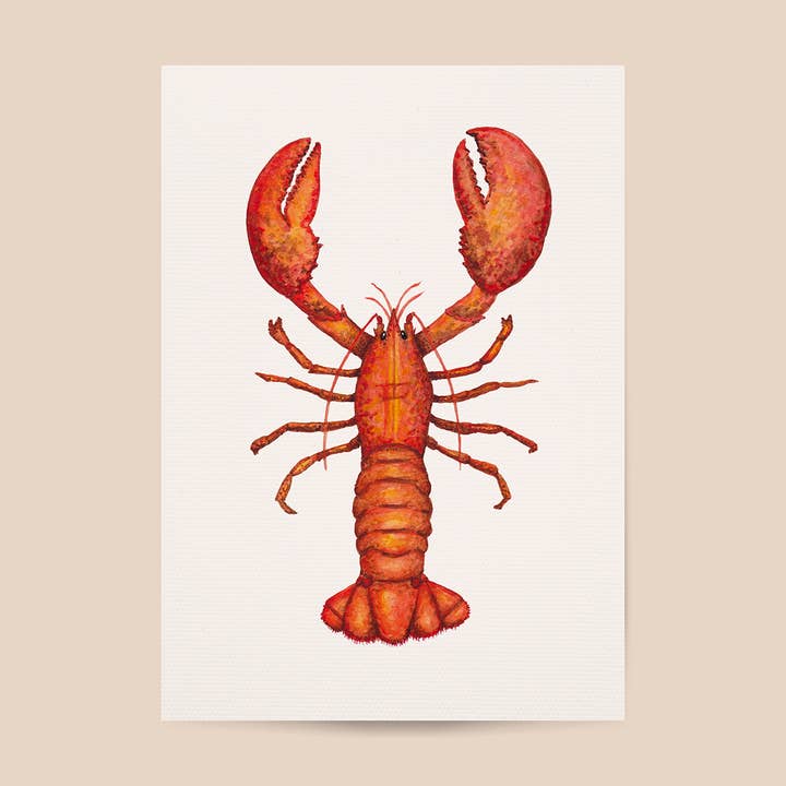 Poster lobster - A4/A3 - baby nursery kitchen - handpainted for wholesale by World of Mies