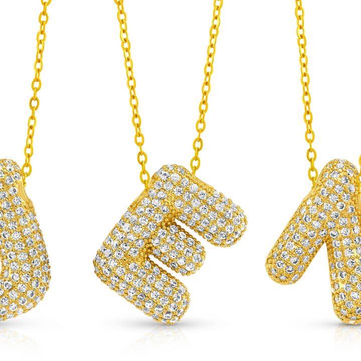 LARGE CZ BUBBLE INITIAL NECKLACE, GOLD for wholesale by JEN HANSEN