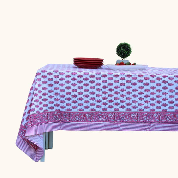 Rose wood Feather - Handblock Print Cotton Tablecloth for wholesale by House of Alaan