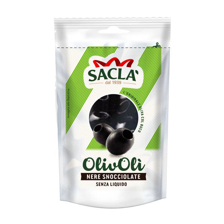Pitted black olives 75g for wholesale by Sacla