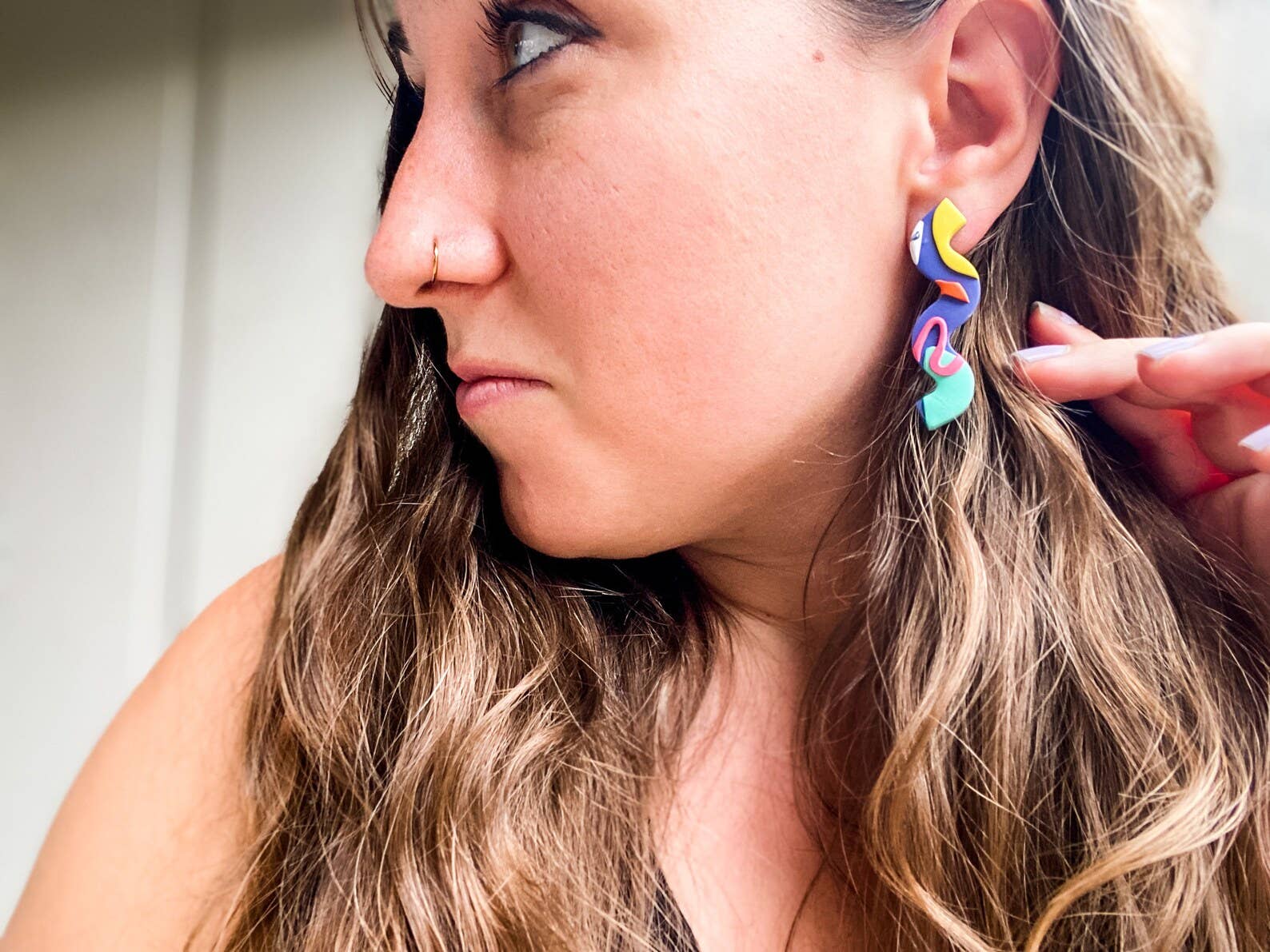 Lauren Likes Art - Wholesale Dangle Earrings - Colorful Squiggle Earring 90s Purple Polymer Clay Wavy Stud1