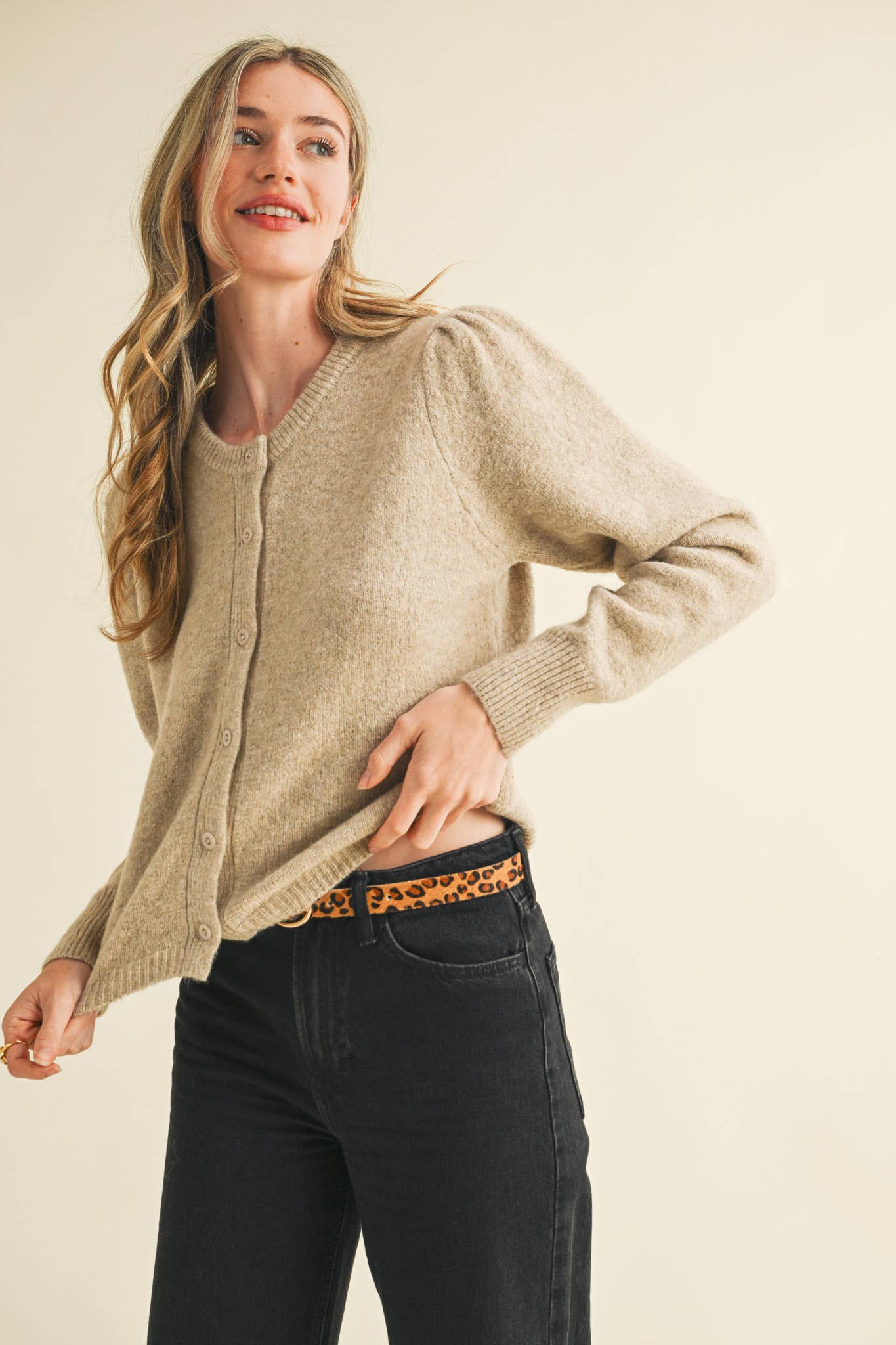 &MERCI - Wholesale Cardigan - Women's - LONG PUFF SLEEVE SWEATER CARDIGAN MSW1101875