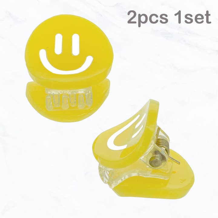 Yellow One Pair Smiley Face Hair Claw Clips, Hinge Closure for wholesale on Faire