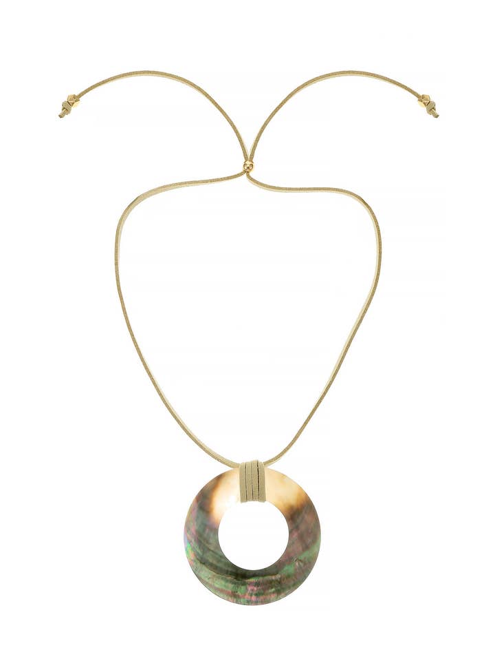 Iridescent Shell Circle Pendant Adjustable Necklace for wholesale by Ettika