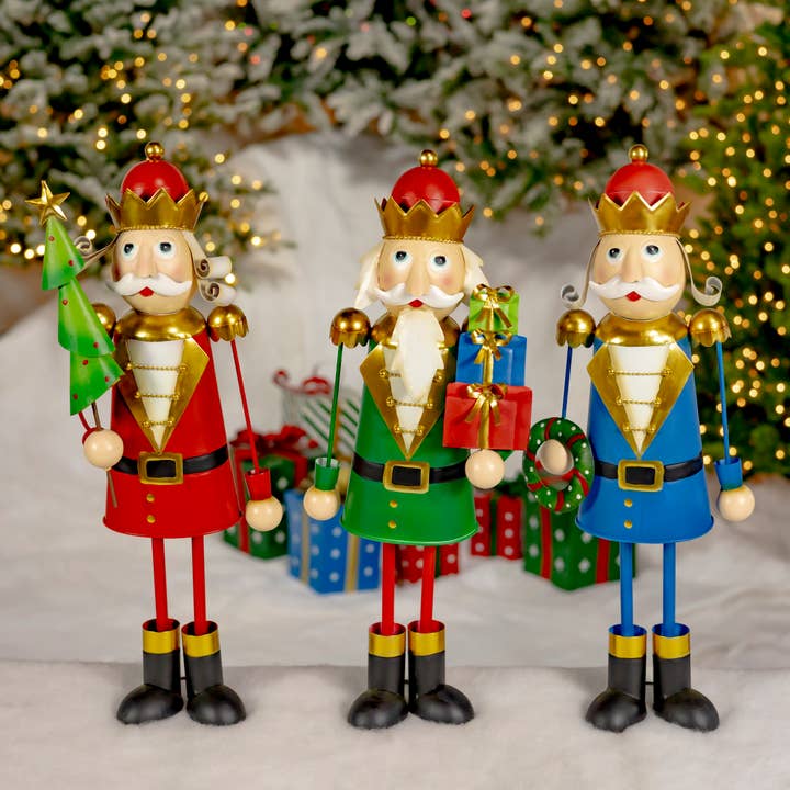 Zaer Ltd. International - Wholesale Christmas Decoration - 3 Assorted 2ft. Tall Metal Nutcracker Figurines