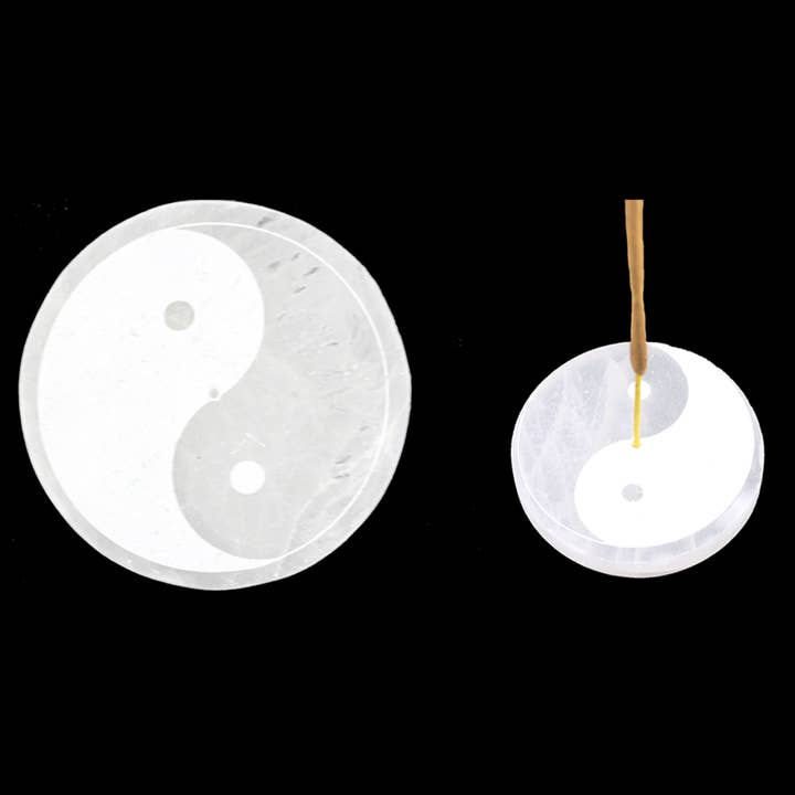 Runder Weihrauchbrenner aus Selenit (3 Zoll) - Ying Yang für den Großhandel von Designs by Deekay Inc.