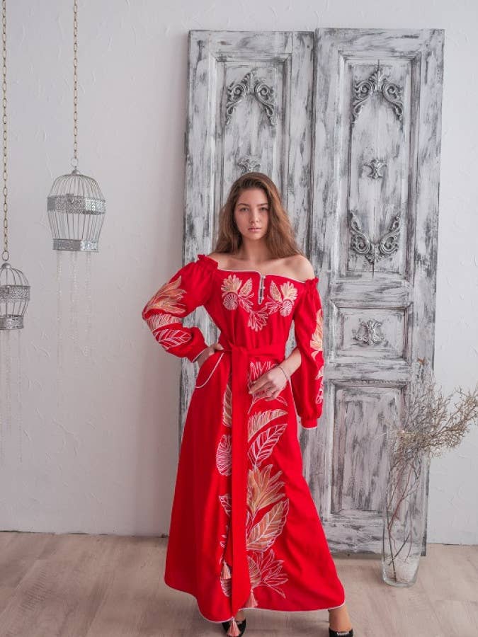Vestido bordado princesa rojo para venta al por mayor de Galychanka