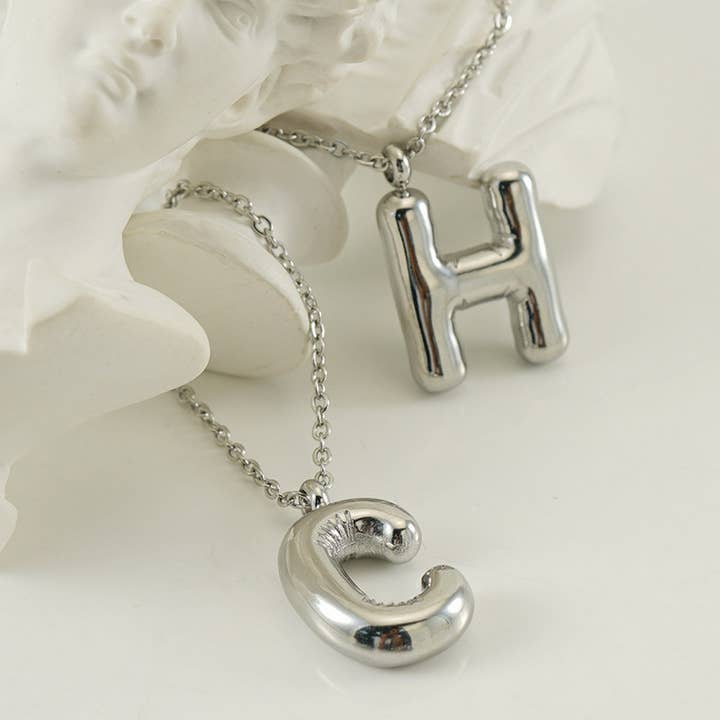NINEXIS - Wholesale Pendant/Charm Necklace - CWAJE1946_Steel Color Bubble Letter Necklace1