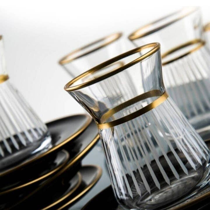 benjashop - Wholesale Tea Set - Paşabahçe 12 Pieces Luxury Irem Tea Set Turkish Tea Set5