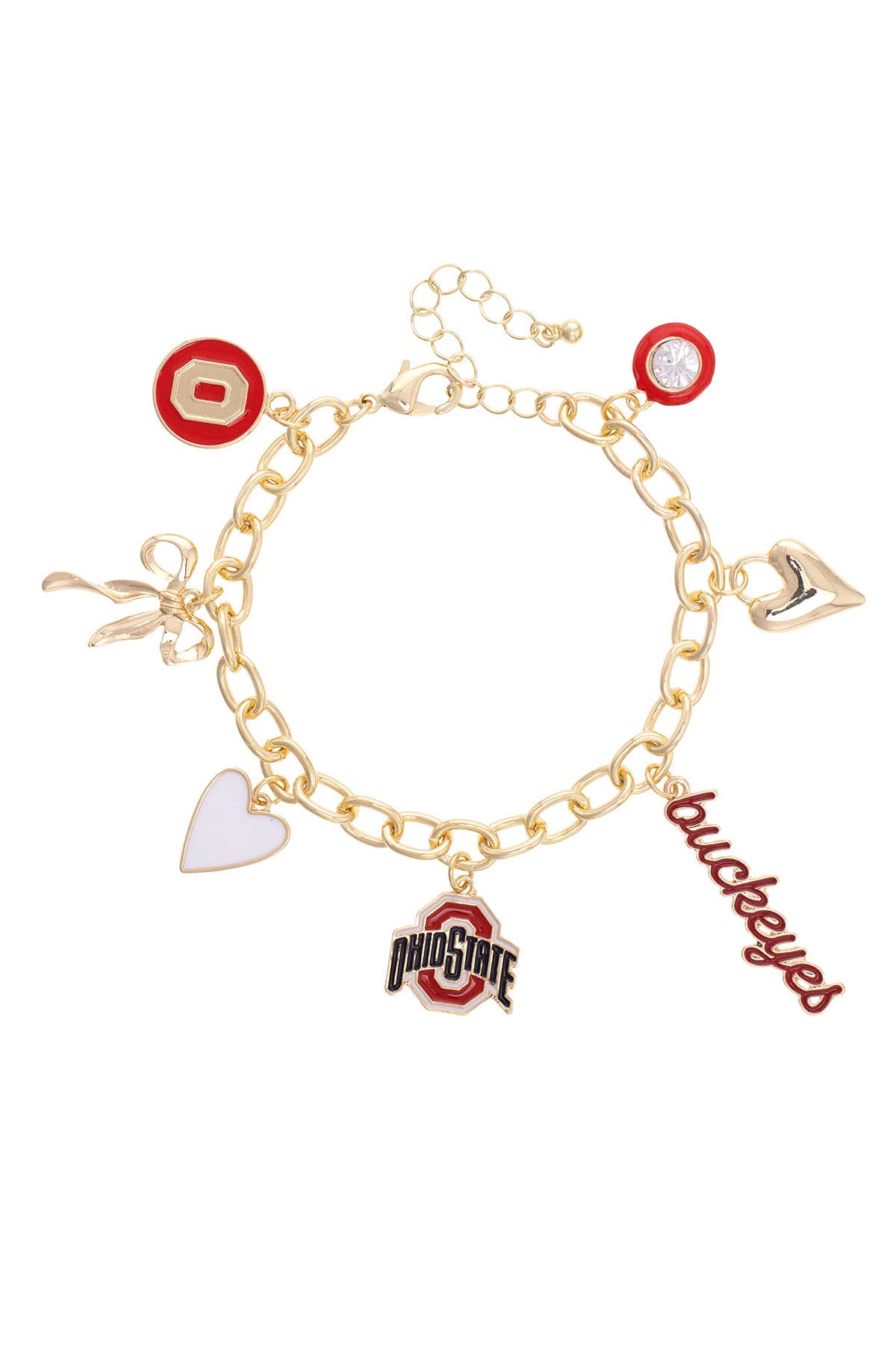 Canvas Style - Wholesale Charm/Dangle Bracelet - Ohio State Buckeyes Enamel Icons Charm Bracelet in Shiny Gol