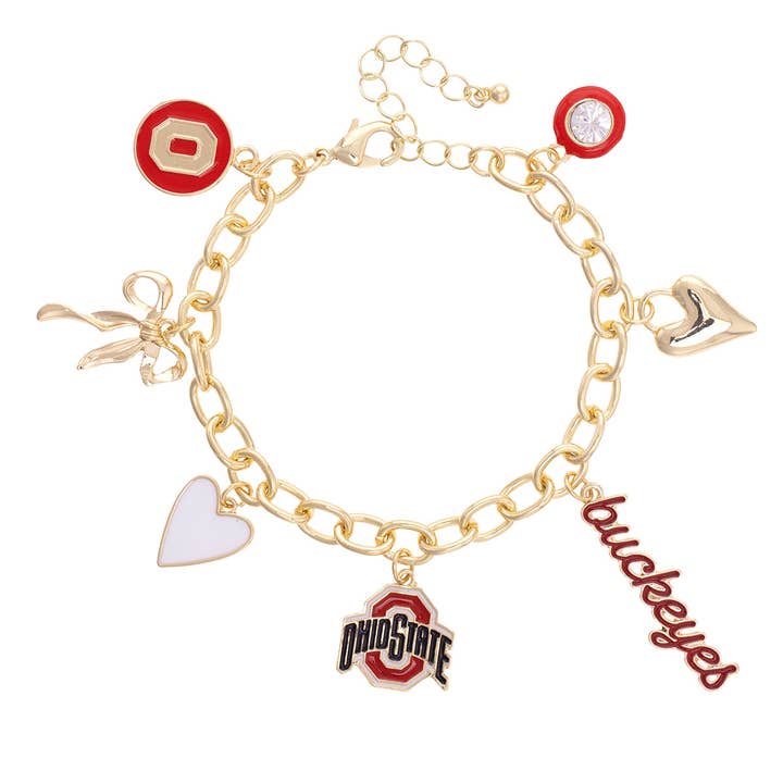 Canvas Style - Wholesale Charm/Dangle Bracelet - Ohio State Buckeyes Enamel Icons Charm Bracelet in Shiny Gol0