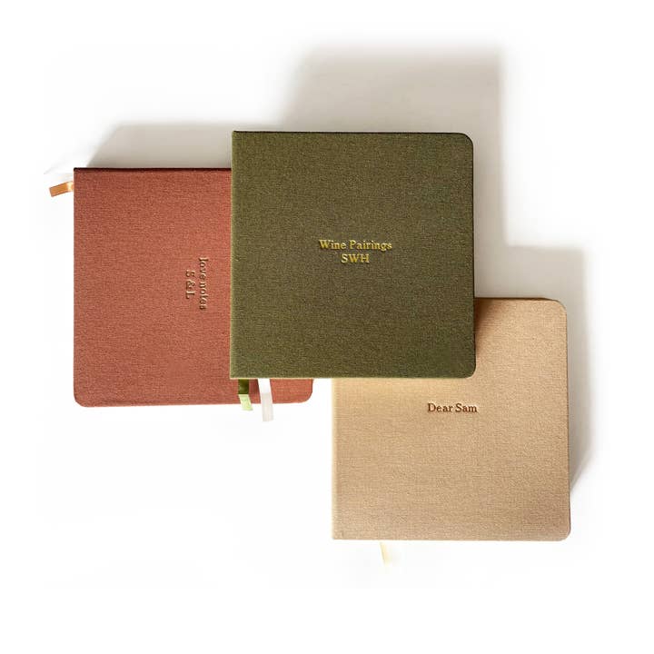 Studio Portmanteau - Wholesale Notebook - Custom Text Foil Embossed Square Linen Notebook, Earth Tones4