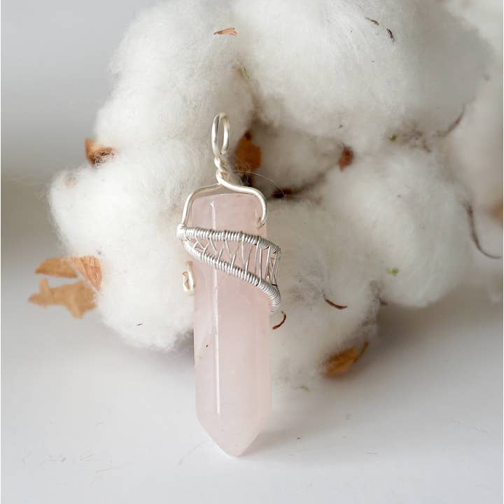 Raw Stone Elegance - Wholesale Pendant/Charm Necklace - Pink Rose Quartz Crystal Point Necklace, Valentines Day Gift