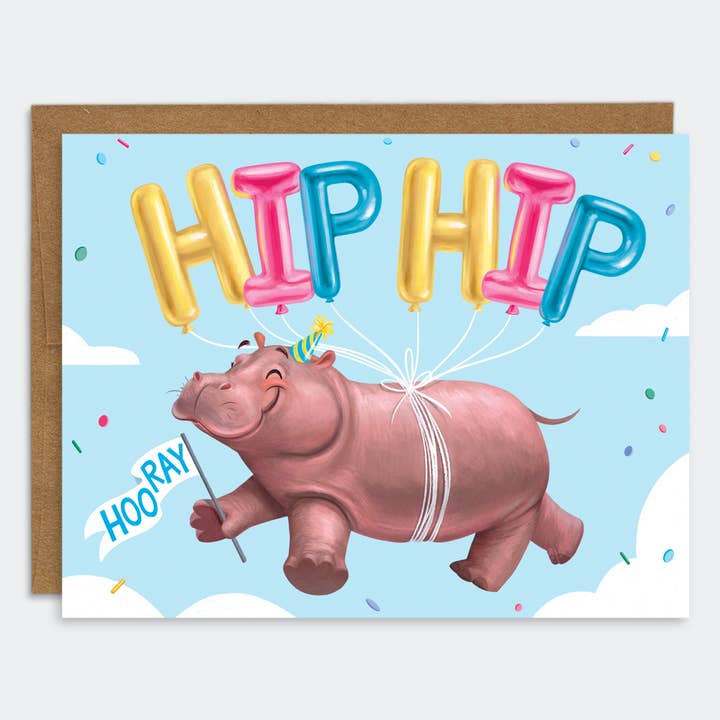 Hippo Hooray | Birthday Card for wholesale by Mudsplash Studios