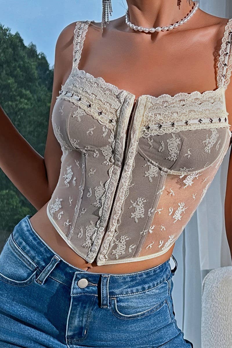 Beige Valentine's Day Victoria Floral lace sexy Camisole Corset for wholesale on Faire3