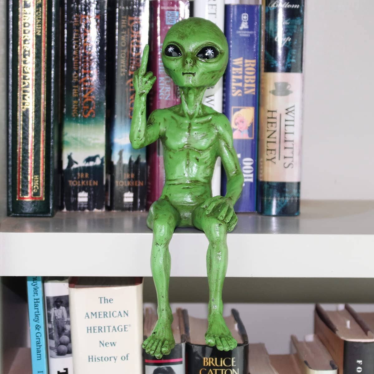 John Bernard & Company - Wholesale Outdoor Ornament/Decor - Rude Alien Statue “Flipping The Bird” 10″ H Shelf Sitter 7