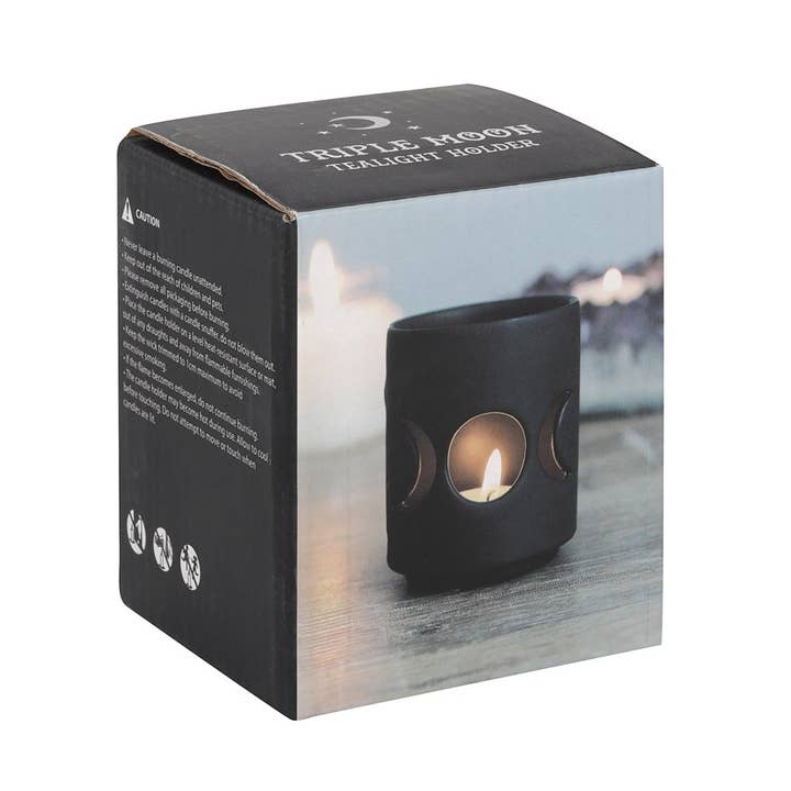 Something Different Wholesale - Wholesale Candle Holder - Small Black Triple Moon Cut Out Tealight Candle Holder