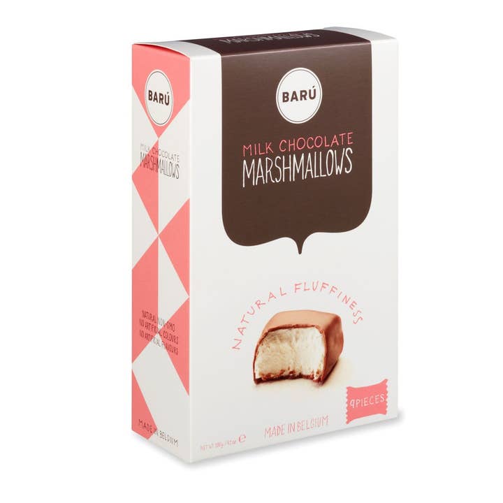 Belgium's Chocolate Source - Wholesale Chocolate Covered Sweets - Baru 9pc. Indiv. Wrapped Marshmallows in Milk Chocolate